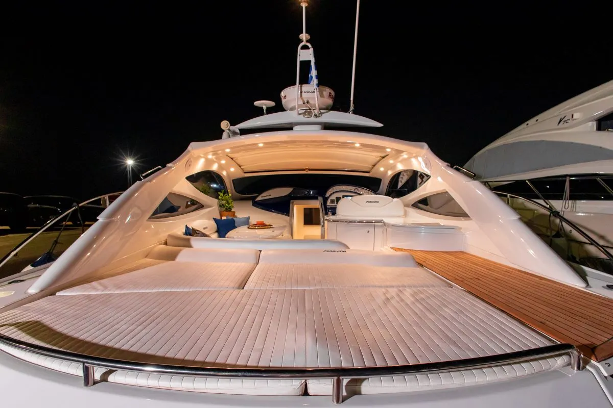 Deck of Mira, a Pershing 52 motorboat at Piraeus, Greece