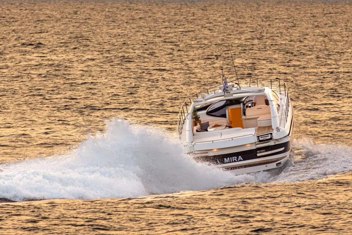 Exterior view of Mira, a Pershing 52 motorboat at Piraeus, Greece