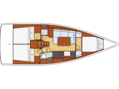 Floor plan of Grey Pearl, a Beneteau Oceanis 38 sailboat at Izola / Isola, Slovenia