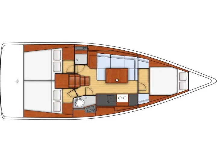 Floor plan of Grey Pearl, a Beneteau Oceanis 38 sailboat at Izola / Isola, Slovenia
