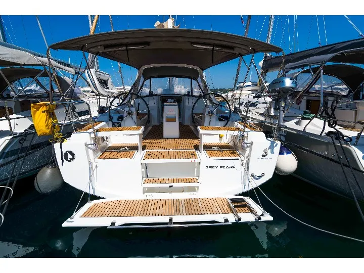 Deck of Grey Pearl, a Beneteau Oceanis 38 sailboat at Izola / Isola, Slovenia