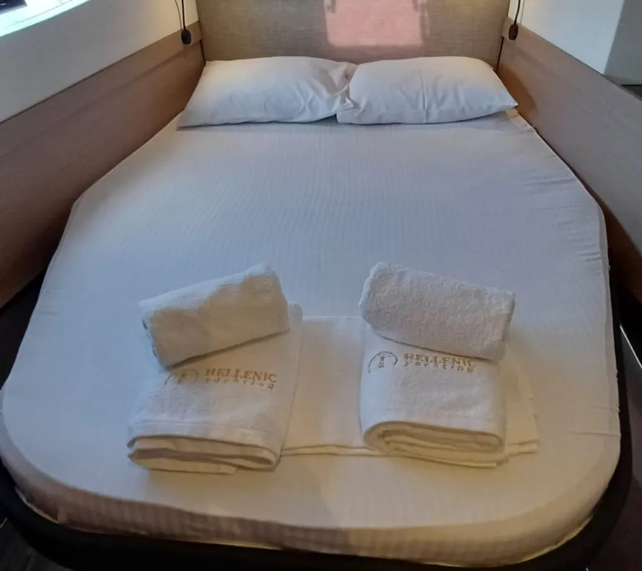 Cicada, a Fountaine Pajot Astrea 42 catamaran at Lavrion, Greece