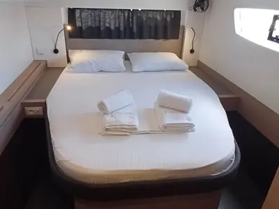 Cicada, a Fountaine Pajot Astrea 42 catamaran at Lavrion, Greece