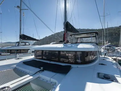 Deck of Nacatuli, a Lagoon 42 catamaran at Capo d'Orlando, Italy