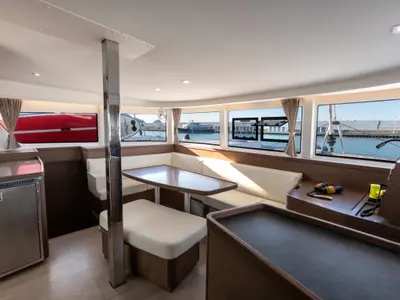 Salon of Nacatuli, a Lagoon 42 catamaran at Capo d'Orlando, Italy