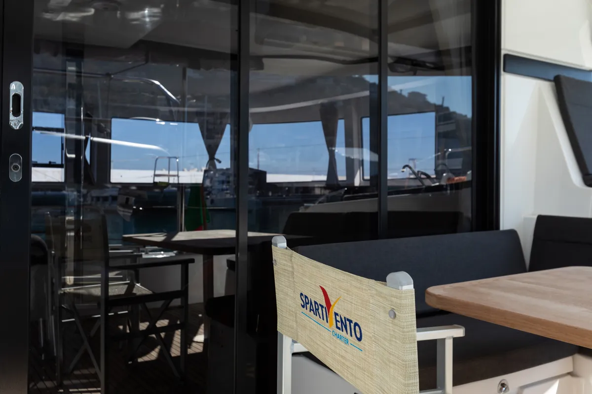 Deck of Nacatuli, a Lagoon 42 catamaran at Capo d'Orlando, Italy