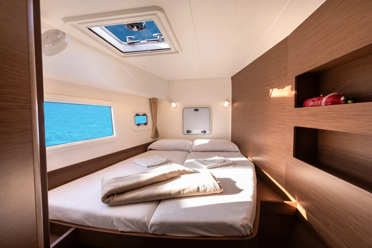 Cabin on Nacatuli, a Lagoon 42 catamaran at Capo d'Orlando, Italy