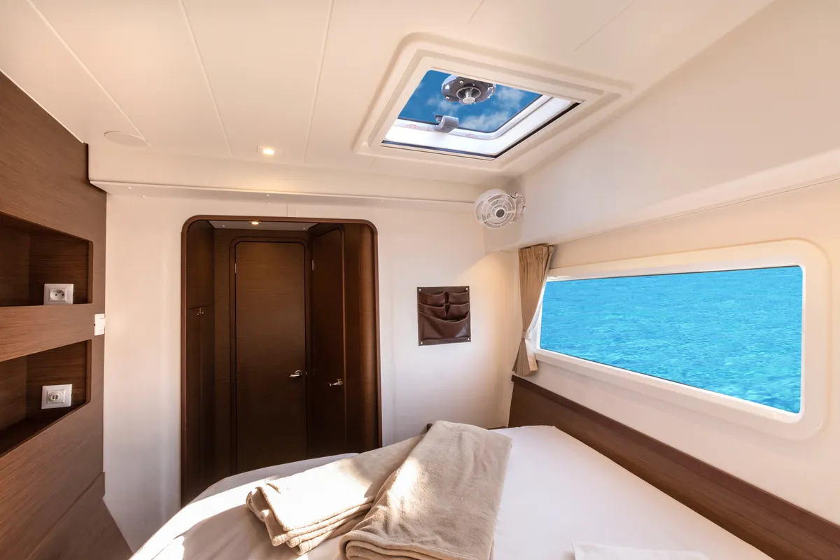 Cabin on Nacatuli, a Lagoon 42 catamaran at Capo d'Orlando, Italy