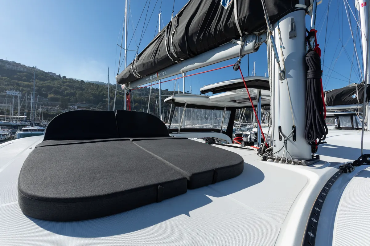 Deck of Nacatuli, a Lagoon 42 catamaran at Capo d'Orlando, Italy