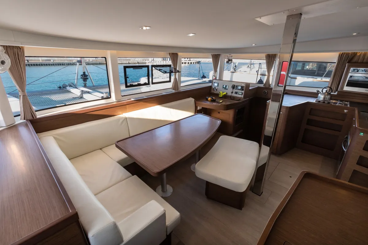 Salon of Nacatuli, a Lagoon 42 catamaran at Capo d'Orlando, Italy