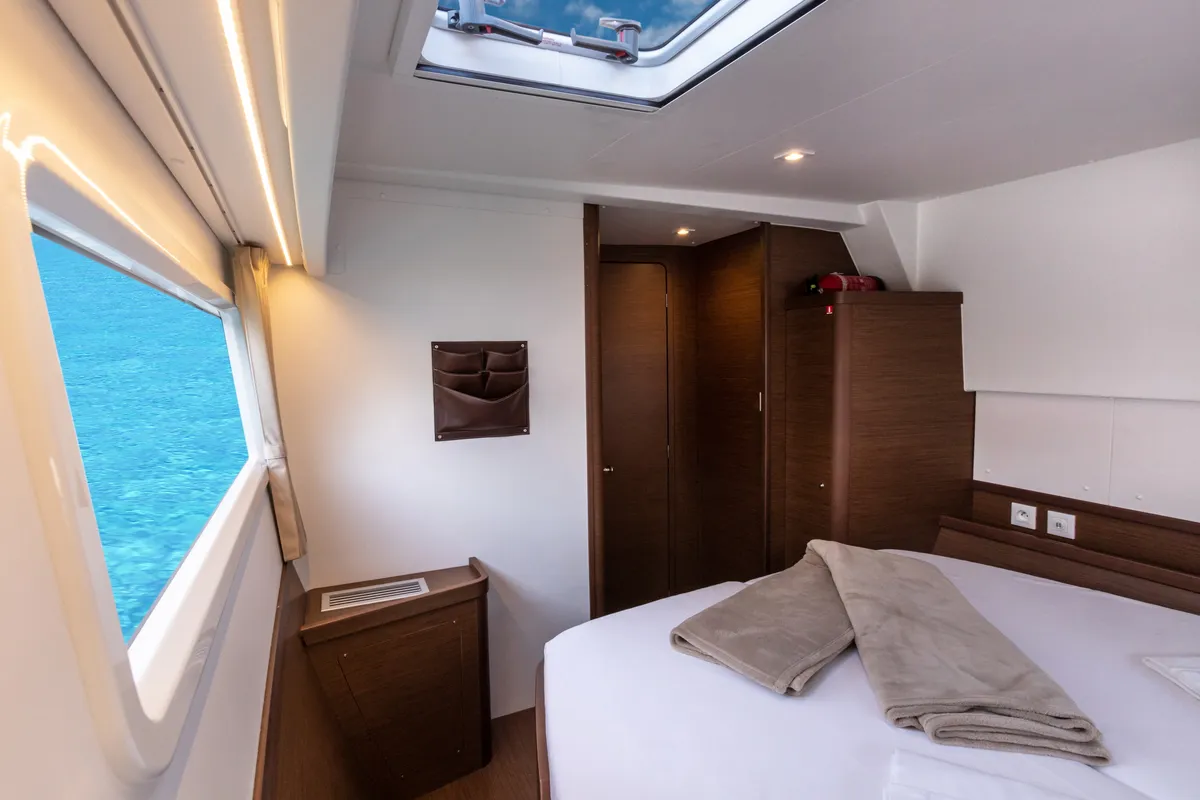 Cabin on Nacatuli, a Lagoon 42 catamaran at Capo d'Orlando, Italy