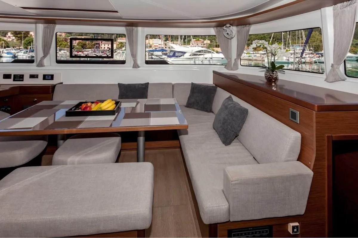 Salon of Our Dream, a Lagoon 46 catamaran at Palairos, Greece