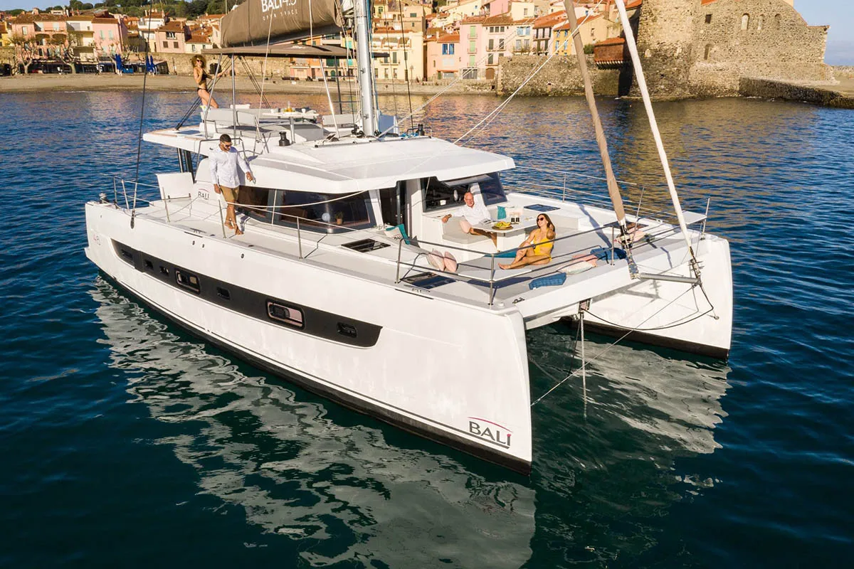 Exterior view of THOBABEN, a Bali 4.6 catamaran at Central Abaco, Bahamas