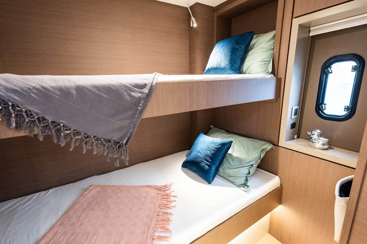 Cabin on THOBABEN, a Bali 4.6 catamaran at Central Abaco, Bahamas