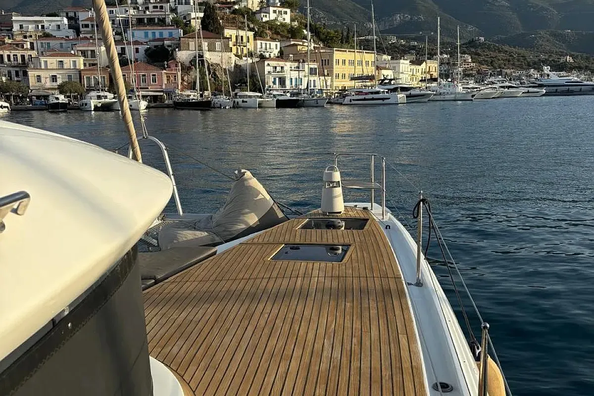 Deck of CEL, a Lagoon 50 catamaran at Piraeus, Greece