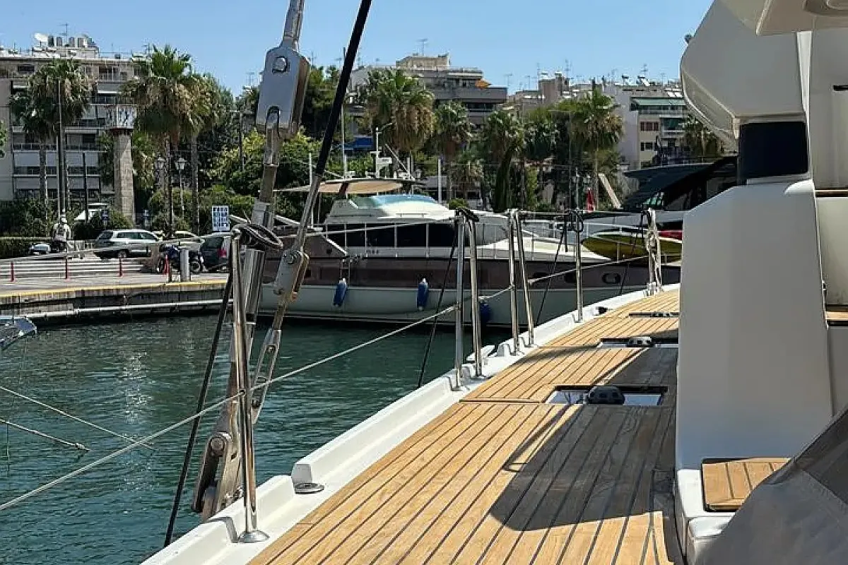 Deck of CEL, a Lagoon 50 catamaran at Piraeus, Greece
