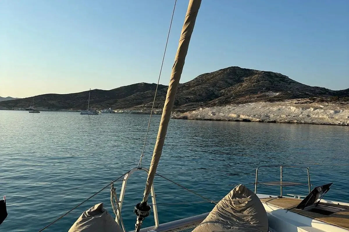 Deck of CEL, a Lagoon 50 catamaran at Piraeus, Greece