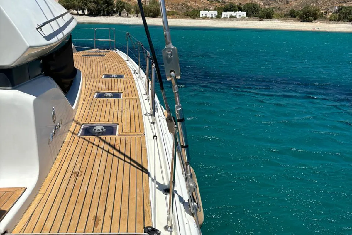 Deck of CEL, a Lagoon 50 catamaran at Piraeus, Greece