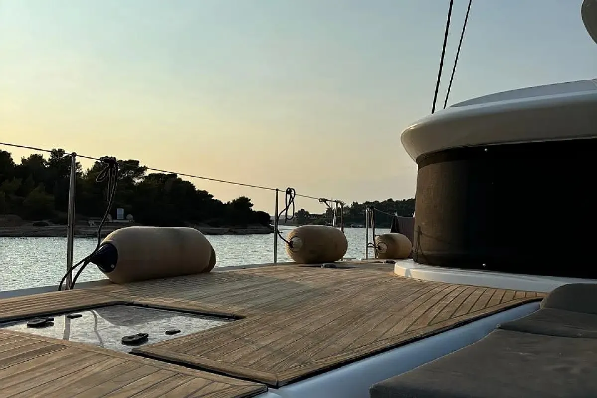 Deck of CEL, a Lagoon 50 catamaran at Piraeus, Greece