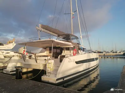 Exterior view of Papa Charlie, a Fountaine Pajot Aura 51 catamaran at Cannigione, Italy