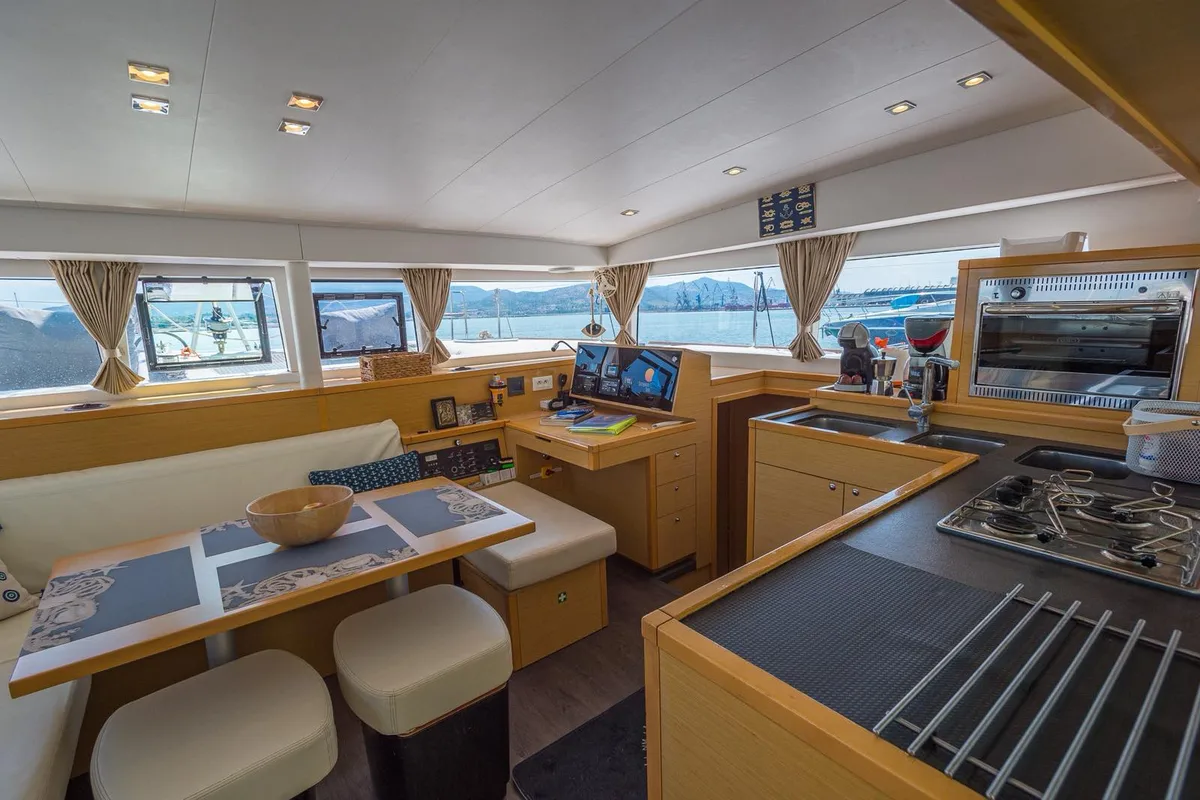Salon of Astro, a Lagoon 400 S2 catamaran at Volos, Greece