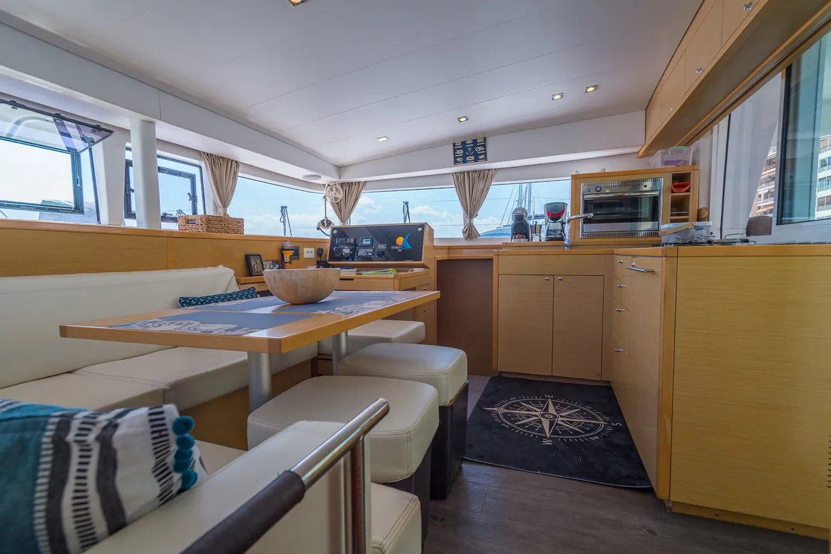 Salon of Astro, a Lagoon 400 S2 catamaran at Volos, Greece