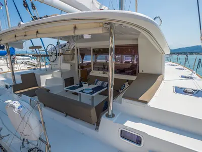 Deck of Astro, a Lagoon 400 S2 catamaran at Volos, Greece