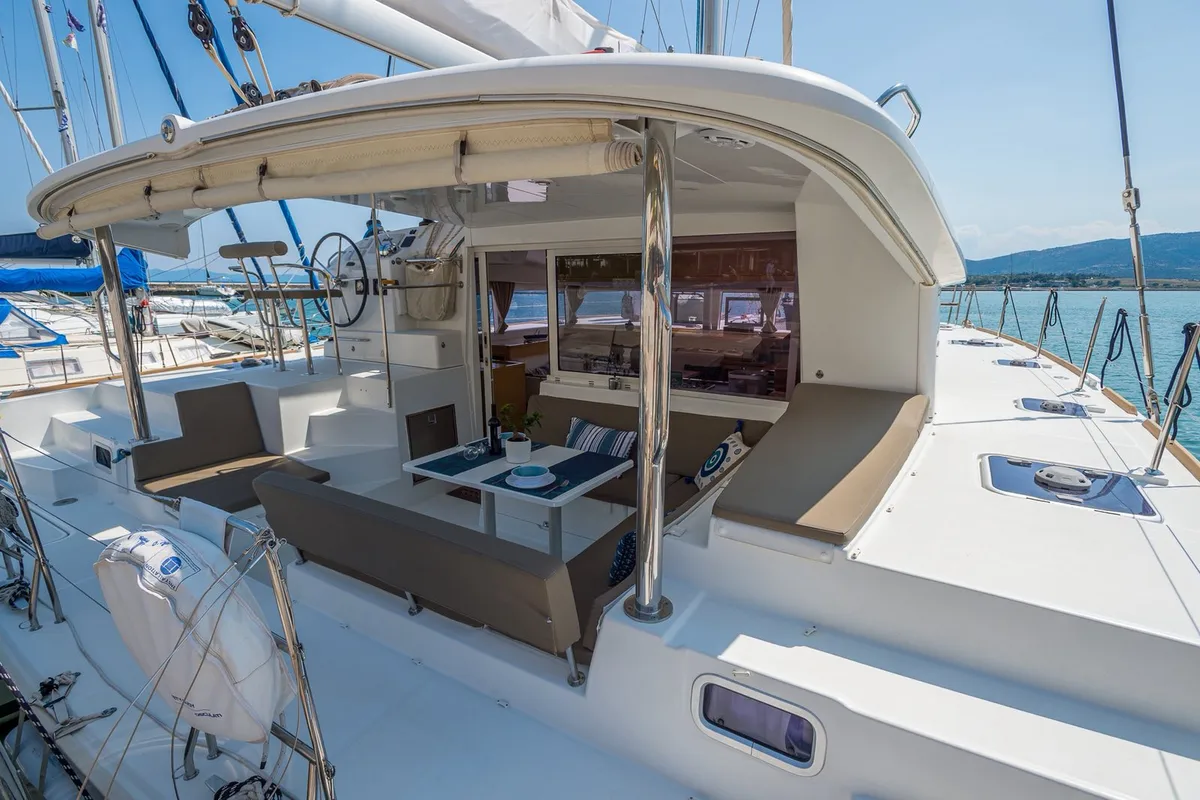 Deck of Astro, a Lagoon 400 S2 catamaran at Volos, Greece