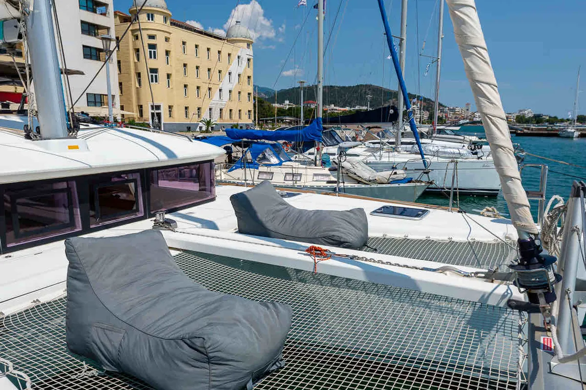 Deck of Astro, a Lagoon 400 S2 catamaran at Volos, Greece