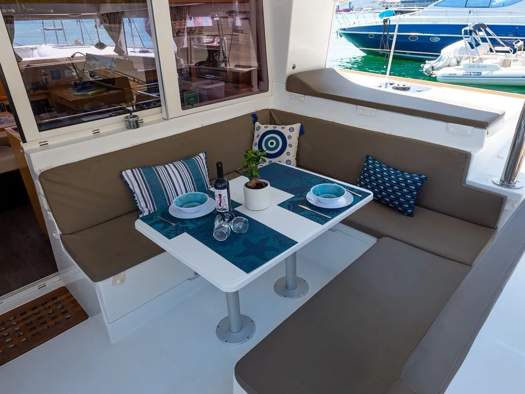 Deck of Astro, a Lagoon 400 S2 catamaran at Volos, Greece