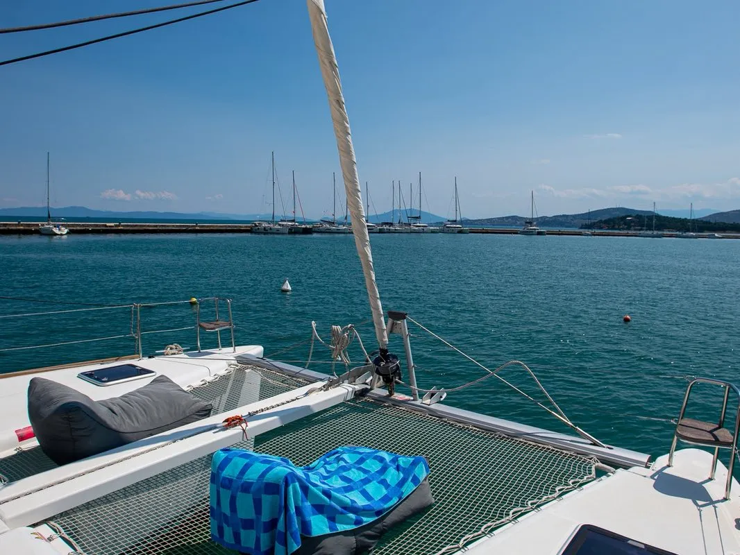 Deck of Astro, a Lagoon 400 S2 catamaran at Volos, Greece