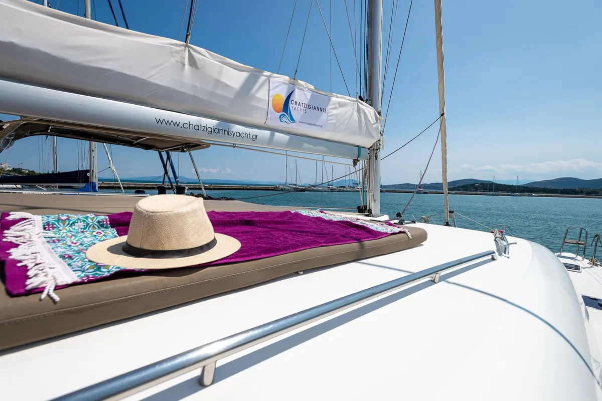 Deck of Astro, a Lagoon 400 S2 catamaran at Volos, Greece