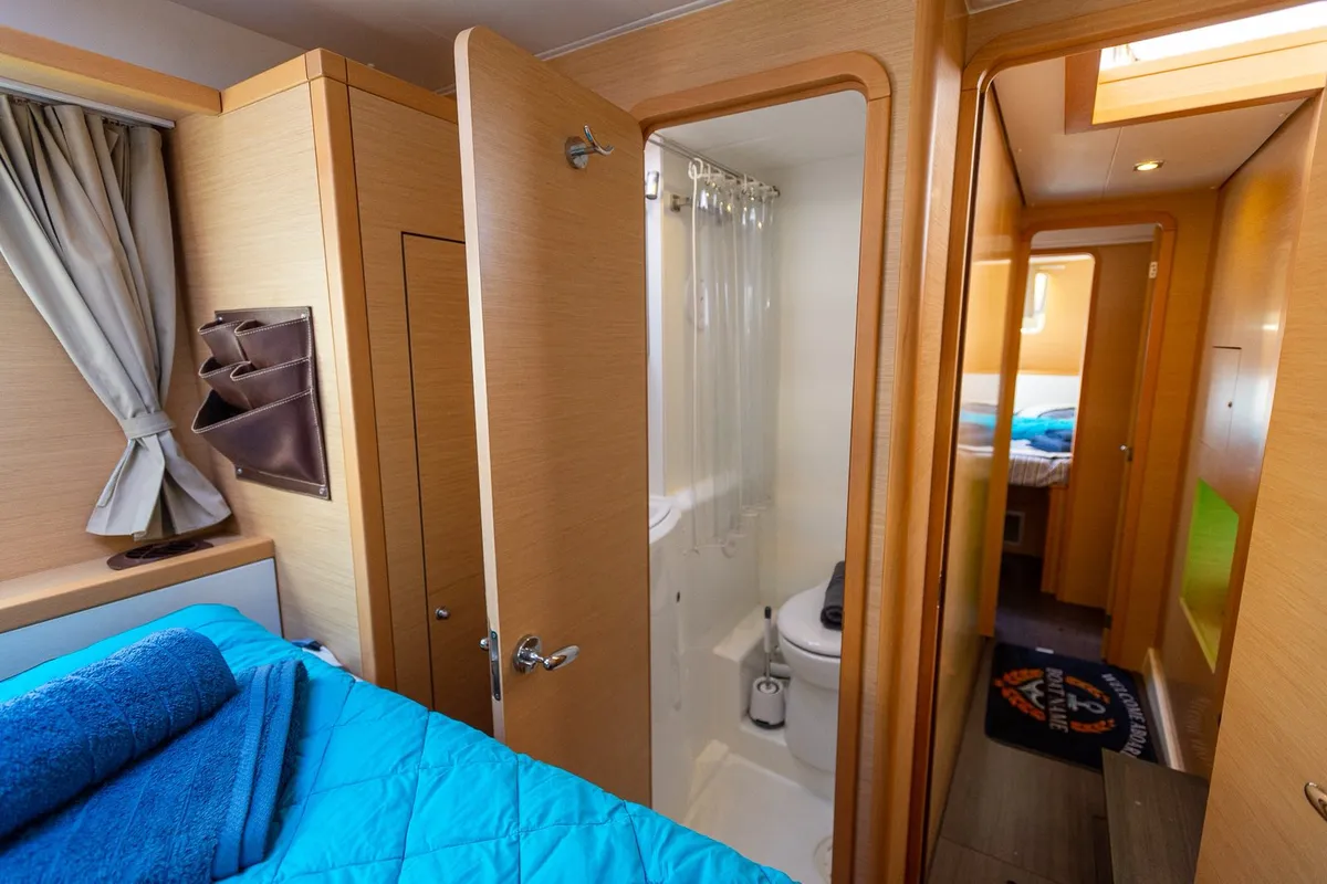 Head on Astro, a Lagoon 400 S2 catamaran at Volos, Greece
