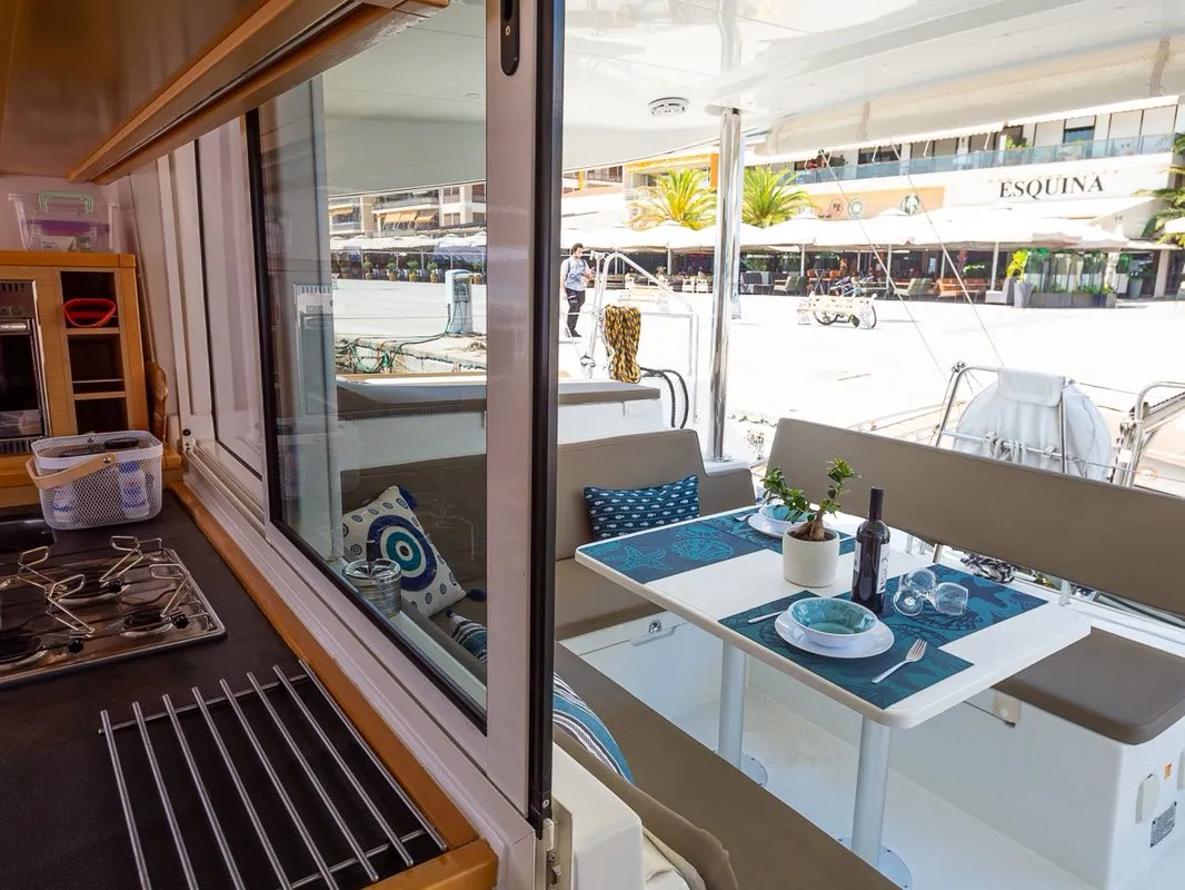 Salon of Astro, a Lagoon 400 S2 catamaran at Volos, Greece