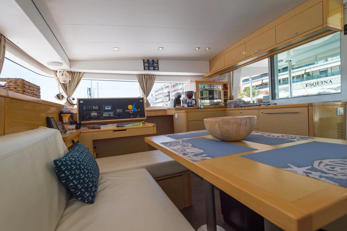 Salon of Astro, a Lagoon 400 S2 catamaran at Volos, Greece