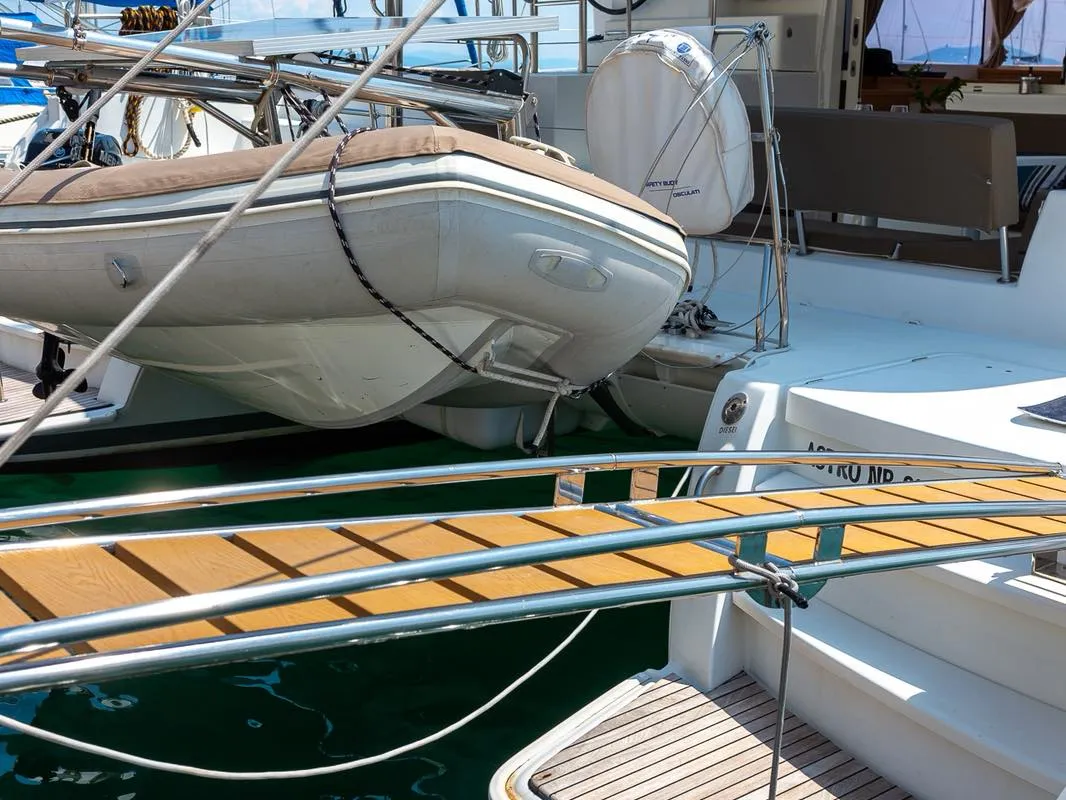 Exterior view of Astro, a Lagoon 400 S2 catamaran at Volos, Greece