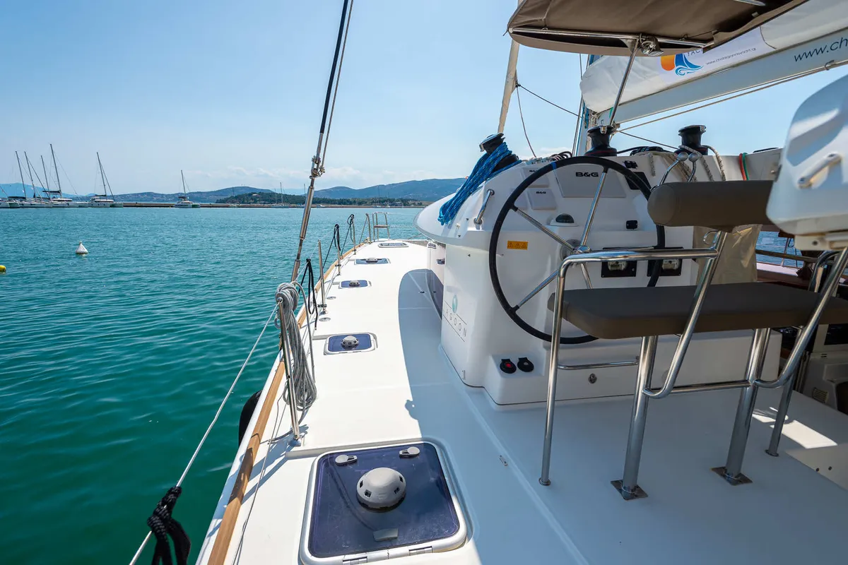 Cockpit of Astro, a Lagoon 400 S2 catamaran at Volos, Greece