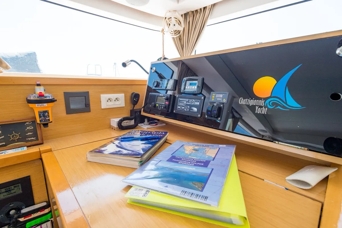 Cockpit of Astro, a Lagoon 400 S2 catamaran at Volos, Greece