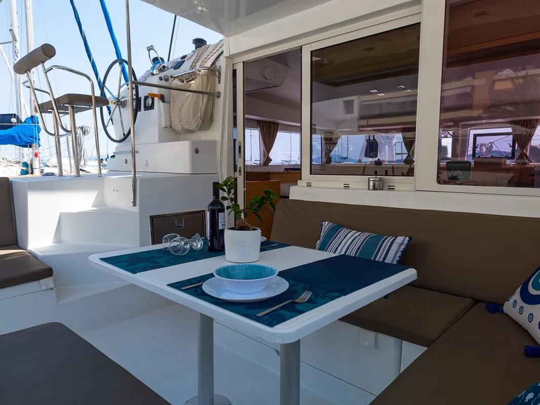 Deck of Astro, a Lagoon 400 S2 catamaran at Volos, Greece