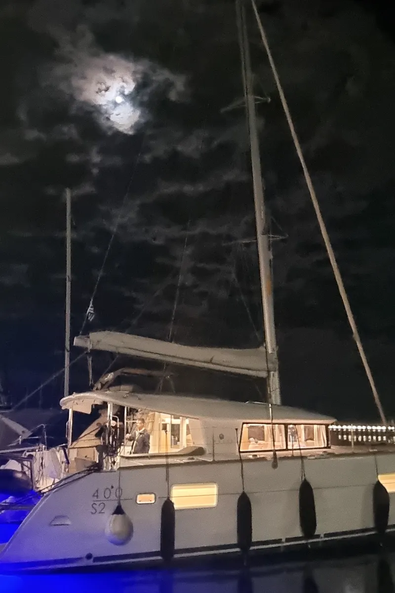 Exterior view of Astro, a Lagoon 400 S2 catamaran at Volos, Greece