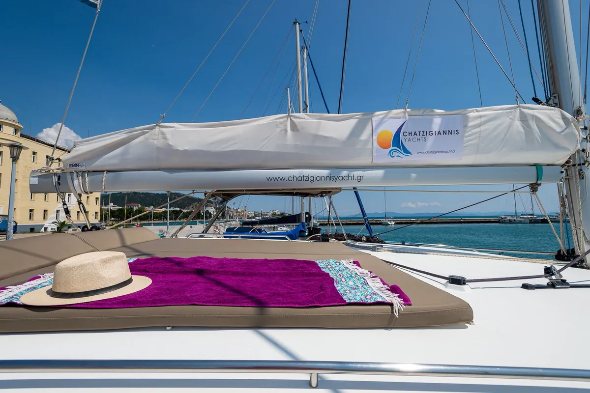 Deck of Astro, a Lagoon 400 S2 catamaran at Volos, Greece