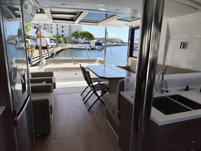 Salon of FIMA, a Bali 4.2 catamaran at Hyères, France