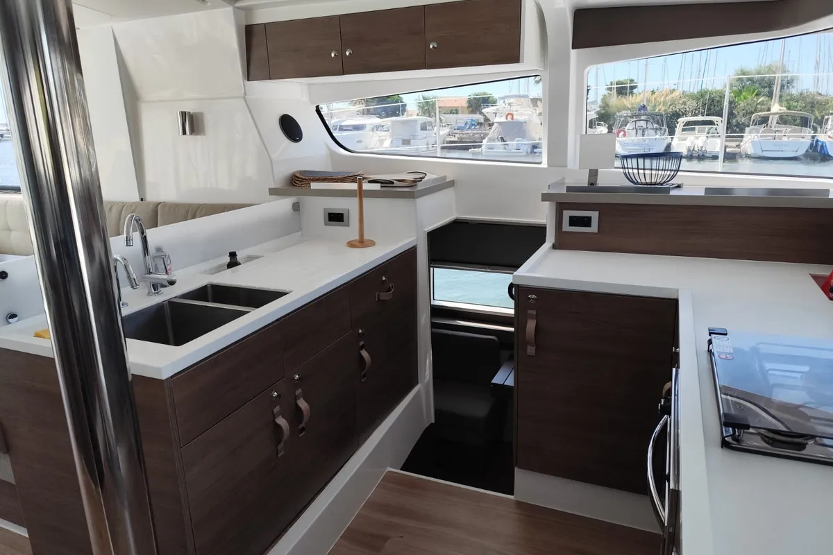 Galley of FIMA, a Bali 4.2 catamaran at Hyères, France