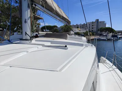 Deck of FIMA, a Bali 4.2 catamaran at Hyères, France
