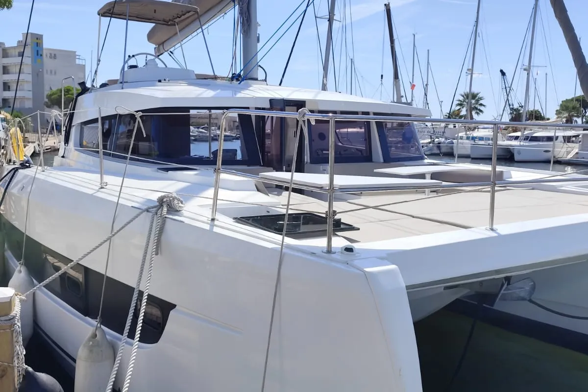 Exterior view of FIMA, a Bali 4.2 catamaran at Hyères, France