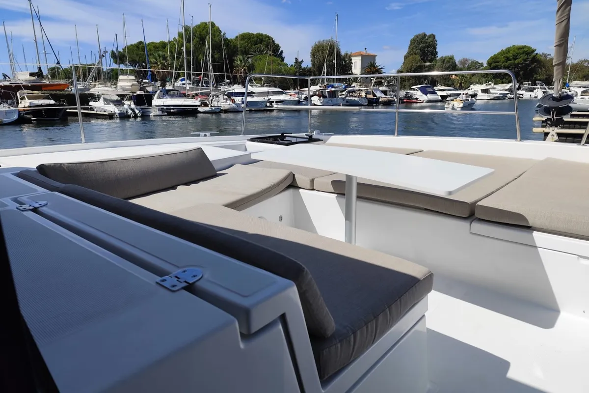 Deck of FIMA, a Bali 4.2 catamaran at Hyères, France