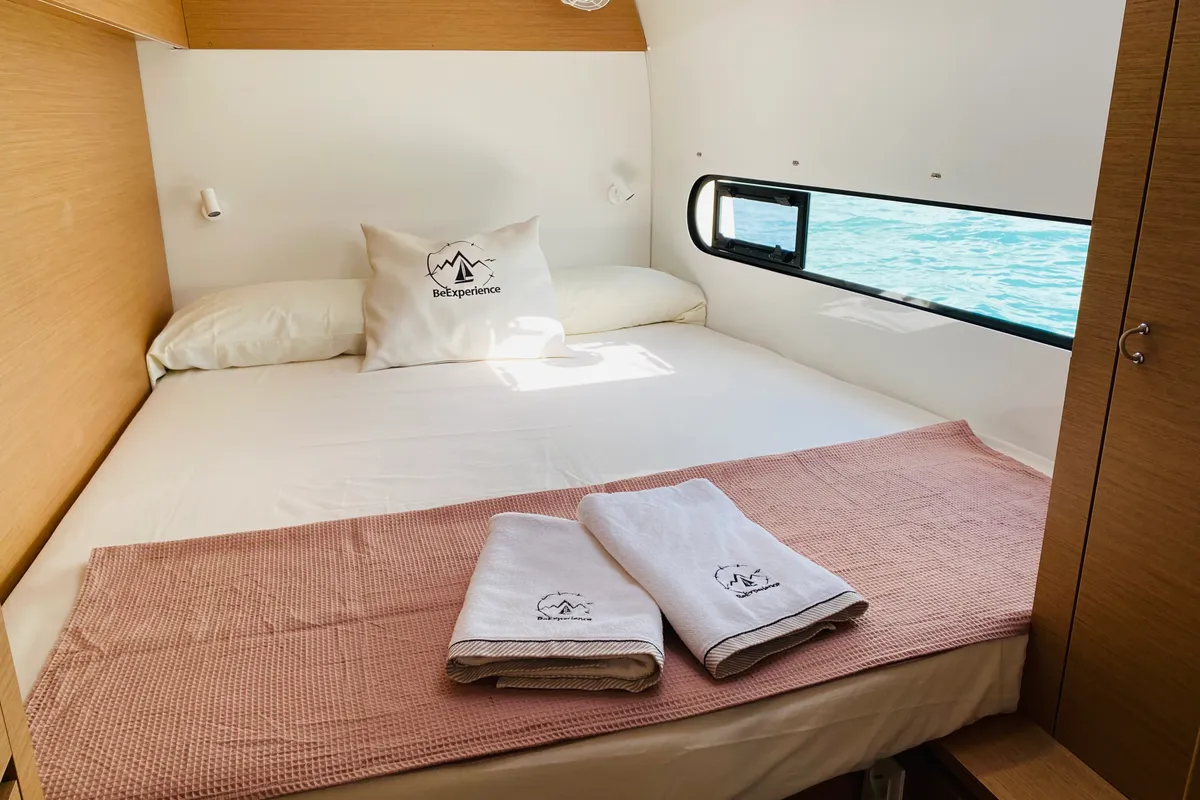Cabin on One Mallorca Crewed, a Excess 11 catamaran at Port d'Andratx, Spain