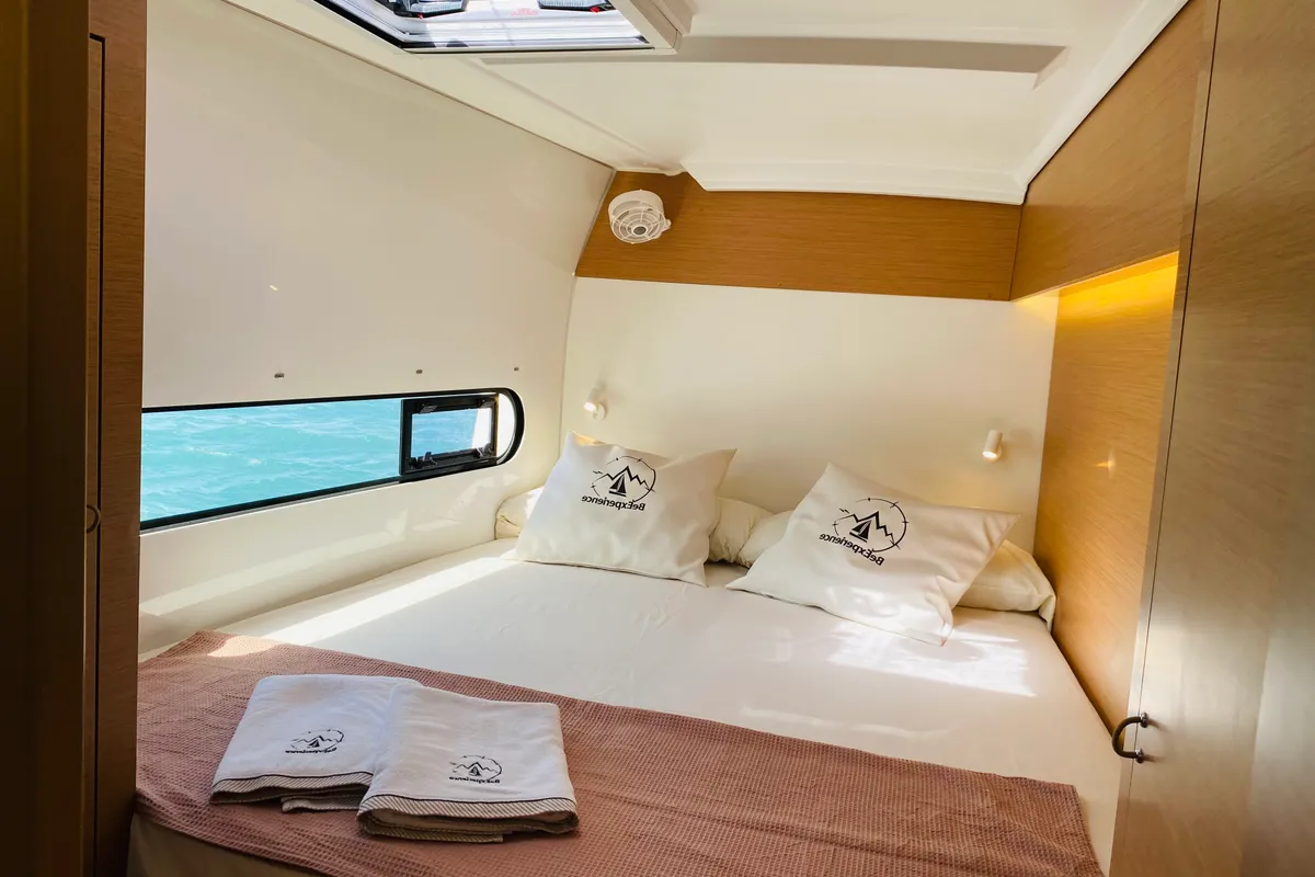 Cabin on One Mallorca Crewed, a Excess 11 catamaran at Port d'Andratx, Spain