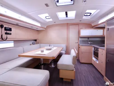 Salon of Lucia, a Dufour 470 sailboat at Puntone di Scarlino, Italy