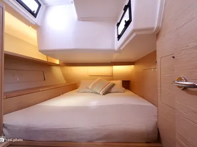Cabin on Lucia, a Dufour 470 sailboat at Puntone di Scarlino, Italy